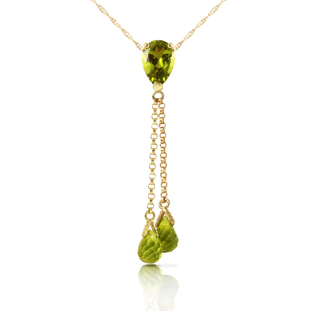 14K. SOLID GOLD NECKLACE WITH PERIDOTS - Picture 3 of 7